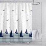 Rideau de douche bleu nautique c�tier oc�an rideau de bain tissu polyester anti moisissure imperm�able ...