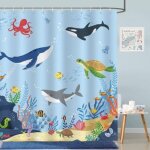 Rideau de douche bleu oc�an sous - marine - poisson dauphin enfants - tissu polyester anti moisissure ...