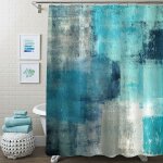 Rideaux de douche bleu sarcelle pour dcoration de salle de bain abstraite moderne, rideau de douche ...