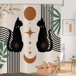 Rideau de douche bohme 90 x 180 cm, motif abstrait du milieu du sicle, chat noir, feuille, lune, toile, ...