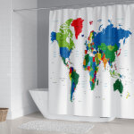 Rideau de douche carte du monde, 180 x 200 cm - g�ographie color�e, imperm�able, id�al enfants, tissu ...