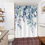 Rideau douche eucalyptus, rideau de douche feuilles bleu fleuri blanc petit rideau de baignoire anti ...