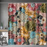 Rideau de douche floral boh�me imprim� fleurs multicolores, rideau de douche de style ethnique boh�me ...