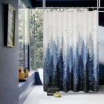 Rideau de douche fort de montagne tissu d'arbre naturel rideau de douche costume bleu rideau de douche ...