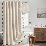 Rideau de douche en forme d'�ventail, aspect lin, avec crochets, pour une salle de bain propre et s�che ...