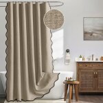 Rideau de douche en forme d'�ventail, aspect lin, avec crochets, pour une salle de bain propre et s�che ...