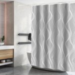 Rideau de douche gris imperm�able, 180x200 cm, polyester, lavable, 12 crochets inclus, antimoisissure ...