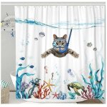 Rideau de douche motif chat amusant, tissu imperméable bleu sarcelle et océan avec imprimé animal, décoration ... Rideau de douche motif chat amusant, tissu imperméable bleu sarcelle et océan avec imprimé animal, décoration ...