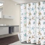 Rideau de douche motif marin �toile de mer 180x200 cm, anti - moisissure imperm�able avec 12 crochets ...
