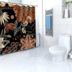 Rideau de douche noir, impermable, anti - moisissure, en polyester, motif feuilles, avec 12 anneaux ...