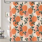 Rideau de douche pche 180x180, mignon orange rose fruits vert feuilles fleurs rideau de bain aquarelle ...