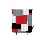 Rideau de douche - rectangle carr - 180 x180cm - lavable - anti moisissure - avec 12 anneaux - rouge ...