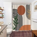 Rideau douche terracotta, rideau de douche anti moisissure 150x180cm orange abstrait boheme rideaux de ...