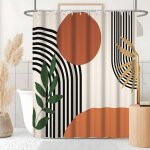 Rideau douche terracotta, rideau de douche anti moisissure 180x200cm orange abstrait boheme rideaux de ...