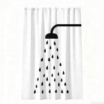 Rideau de douche en tissu anti - moisissure, motif imprim� gris et blanc, mati�re polyester, lavable ...