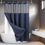 Rideau de douche en tissu gaufré sans crochet avec doublure à boutons - pression - 71 l x 74 h, qualité ... Rideau de douche en tissu gaufré sans crochet avec doublure à boutons - pression - 71 l x 74 h, qualité ...