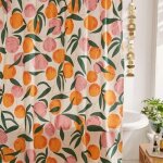 Rideaux de douche en tissu imperméable avec 12 crochets, motif fruits et fleurs, 180 x 180 cm, rose pêche ... Rideaux de douche en tissu imperméable avec 12 crochets, motif fruits et fleurs, 180 x 180 cm, rose pêche ...