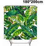 Rideau de douche tropical feuilles bananier vert, tissu lavable en machine, avec crochets inclus