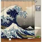 Rideau de douche  vagues japonaises kanagawa wave rideau de douche en tissu nautique dcoration de salle ...