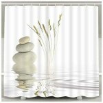 Rideau de douche zen stone wild grass reflet in water rideaux de douche 12 crochets, meditation design ...
