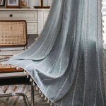 Rideaux filtration lumi�re en lin brod� - ambiance boh�me - avec garniture � franges - pour s�jour ou ...