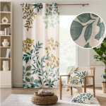 Rideau � ?illets ilona 140 x 260 cm ? polyester & lin imprim� feuillage ? esprit naturel