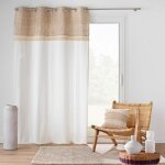 Rideau � ?illets en poly - coton et jute avec bande structur�e naturel 140x240 cm