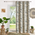 Rideau jacquard exotique motif palmier bleu 140x260 cm