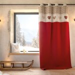 Rideau jacquard  ?illets avec haut vichy et motifs c?urs rouge 140x260 cm