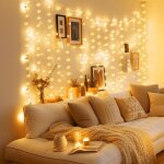 Rideau lumineux d'int�rieur usb 1 x 1 m 100 led avec 10 crochets pour f�te sur fen�tre de chambre (blanc ...