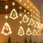 Rideau lumineux sapin de nol flocon de neige avec figurine, led guirlande pour fentre intrieur