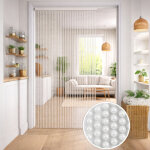 Rideau m�tallique avec perles blanches pour porte et fen�tre ? tige en pvc et fils d�coratifs en polyester ...