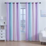 Rideaux occultants arc en ciel bleu violet rose 132x160 cm lot de 2 pour chambre d'enfant, motif etoiles, ...