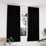 Rideaux occultants avec crochets 2 pcs velours noir 140x175 cm