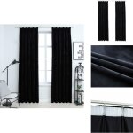 Rideaux occultants avec crochets 2 pcs velours noir 140x245 cm - rideaux noirs - rideaux velours - rideaux ...