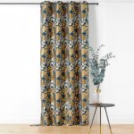 Rideau � oeillets motif v�g�tal vintage jaune 140x250 cm