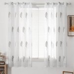 Rideau voilage avec beau feuille motif, voilage fenetre design moderne pour chambre lot de 2, rideau ...
