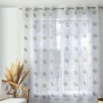 Rideau voilage brod�  �pic�a  140x240cm vert olive & blanc