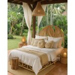 T�te de lit en rotin naturel 160x150 cm ? motif feuilles tress�es � la main ? style boh�me chic pour ...