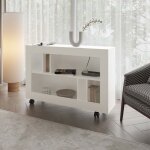 Risk table console avec �tag�res ouvertes et roulettes pour la maison