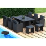 Hobag - riviera - salon de jardin encastrable 10 places - en rsine tresse - noir avec coussins gris ...