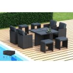 Hobag - riviera - salon de jardin encastrable 8 places - en rsine tresse - noir avec coussins gris ...