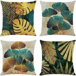 Rnemitery - lot de 4 housses de coussin 40x40 cm carres feuilles vertes et dores housse de coussin ...