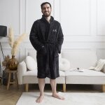 Robe de chambre polaire noire pour homme avec broderie  le boss
