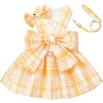 Robe mignonne pour chien, vtements pour petits chiens, chats, filles, femelles, carreaux jaunes, n?ud ...