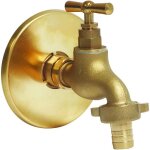 Robinet d'arrosage orientable poign�e plate 15 / 21 - 20 / 27 + applique murale laiton brut