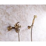 Robinet de baignoire et douche avec douchette robinet de bain en laiton r�tro 2 trous 2 poign�es, montage ...