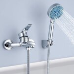 Robinet baignoire avec douchette 5 jets, mitigeur douche mural avec 1, 5m flexible et support, robinetterie ...