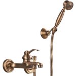 Robinet de baignoire avec douchette robinet douche finition laiton antique montage mural avec support ...