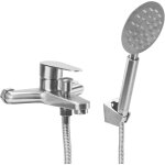 Robinet de baignoire avec douchette, mitigeur de baignoire en acier inoxydable avec flexible et support ...